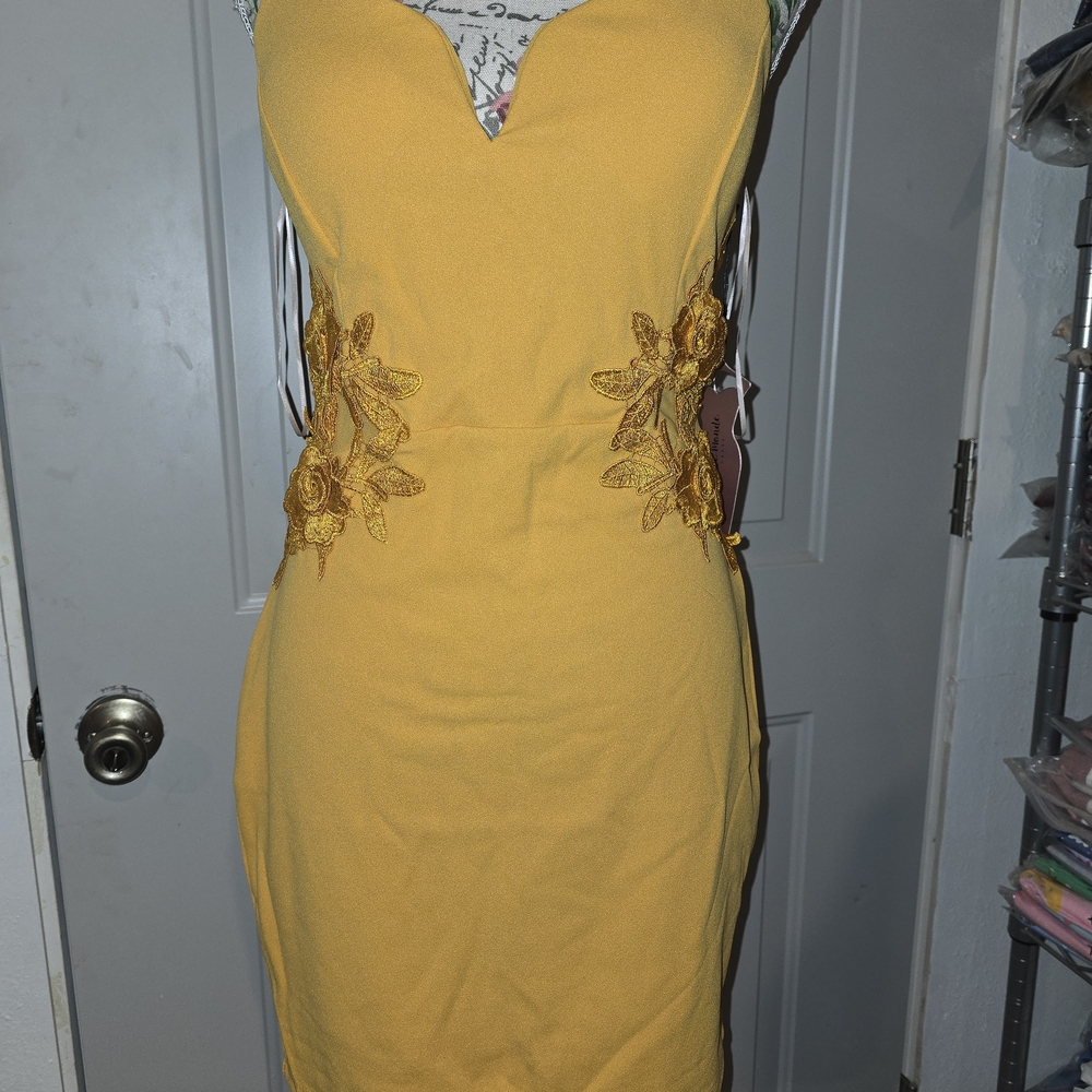 Yellow Floral Embellished Dress